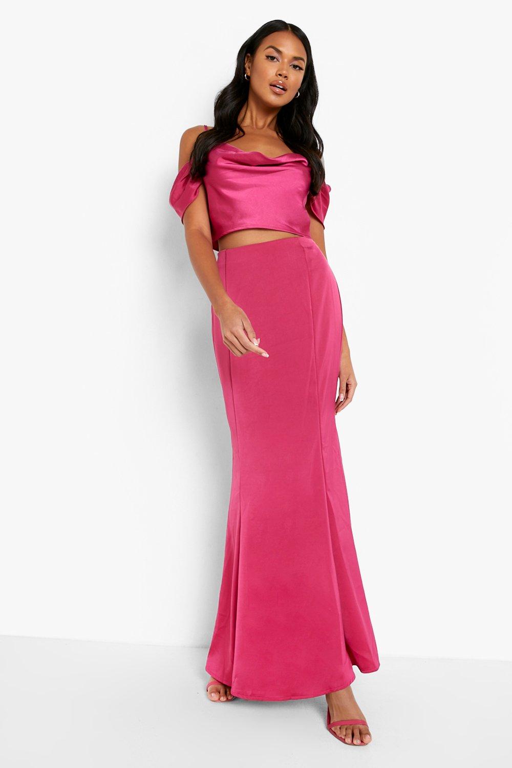 スカート JILTU flare long skart (baby pink) S Occasion Matte Satin Fit & Flare Maxi Skirt | boohoo